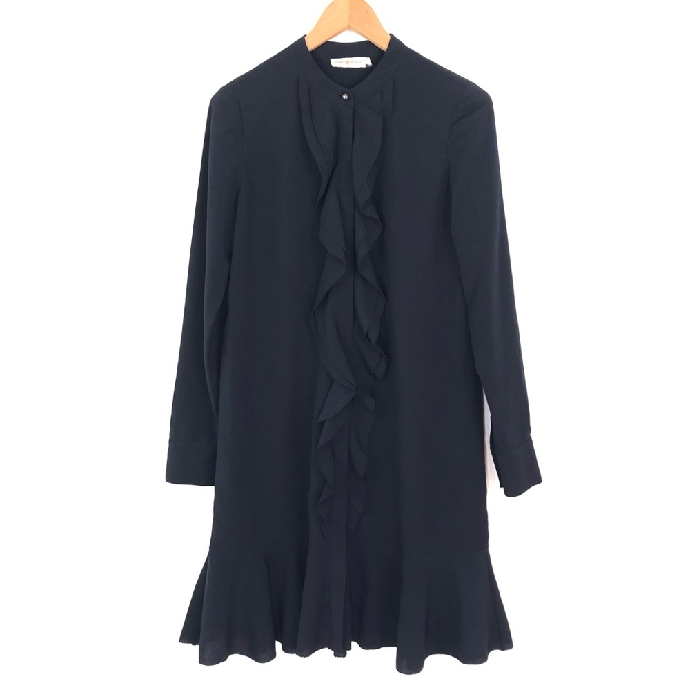 TORY BURCH Jane Drop Waist Dress Medium Navy 4